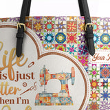 BloomNeedle QuiltJoy Bloom Personalize Leather Tote Bag