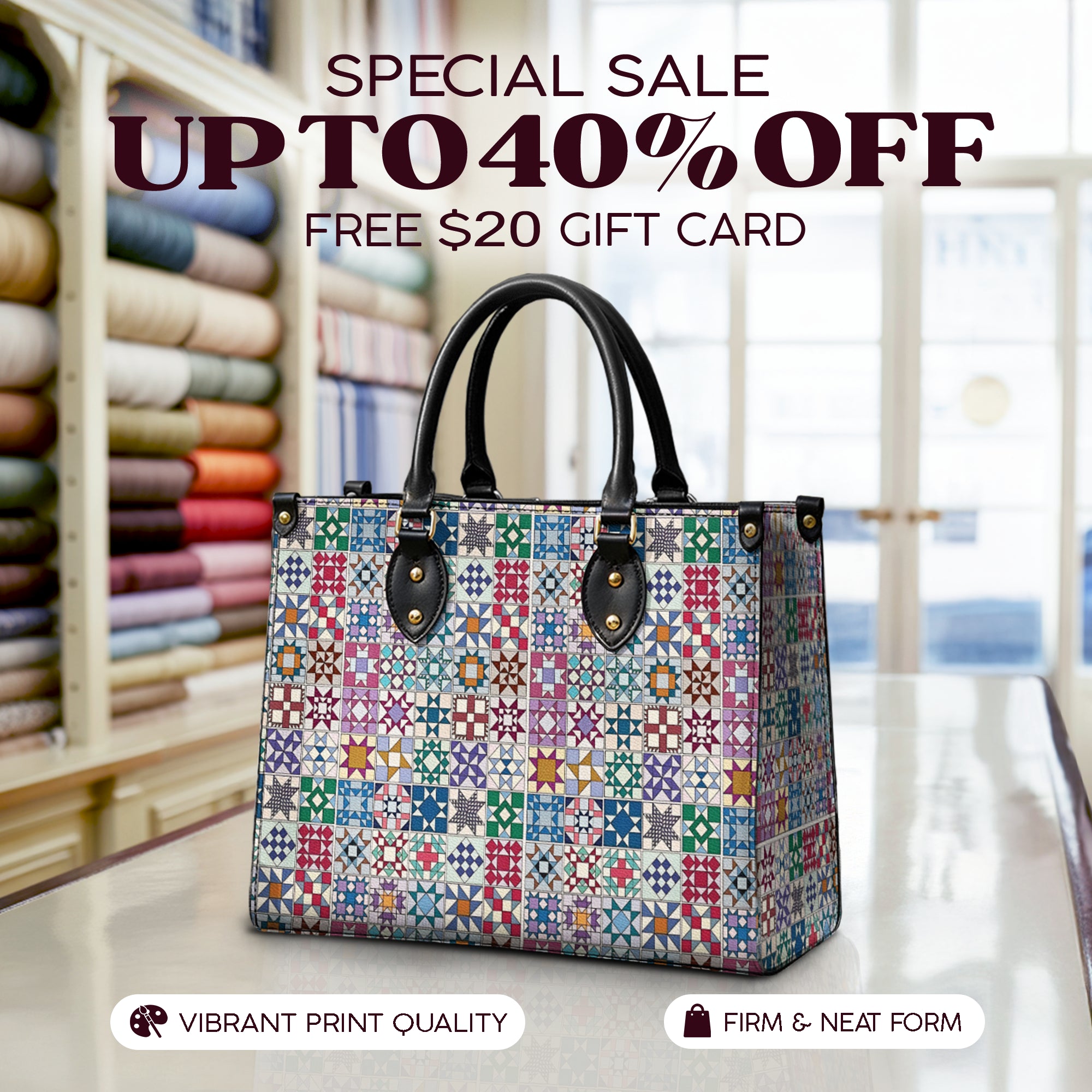 BloomNeedle Heritage Blocks Leather Bag