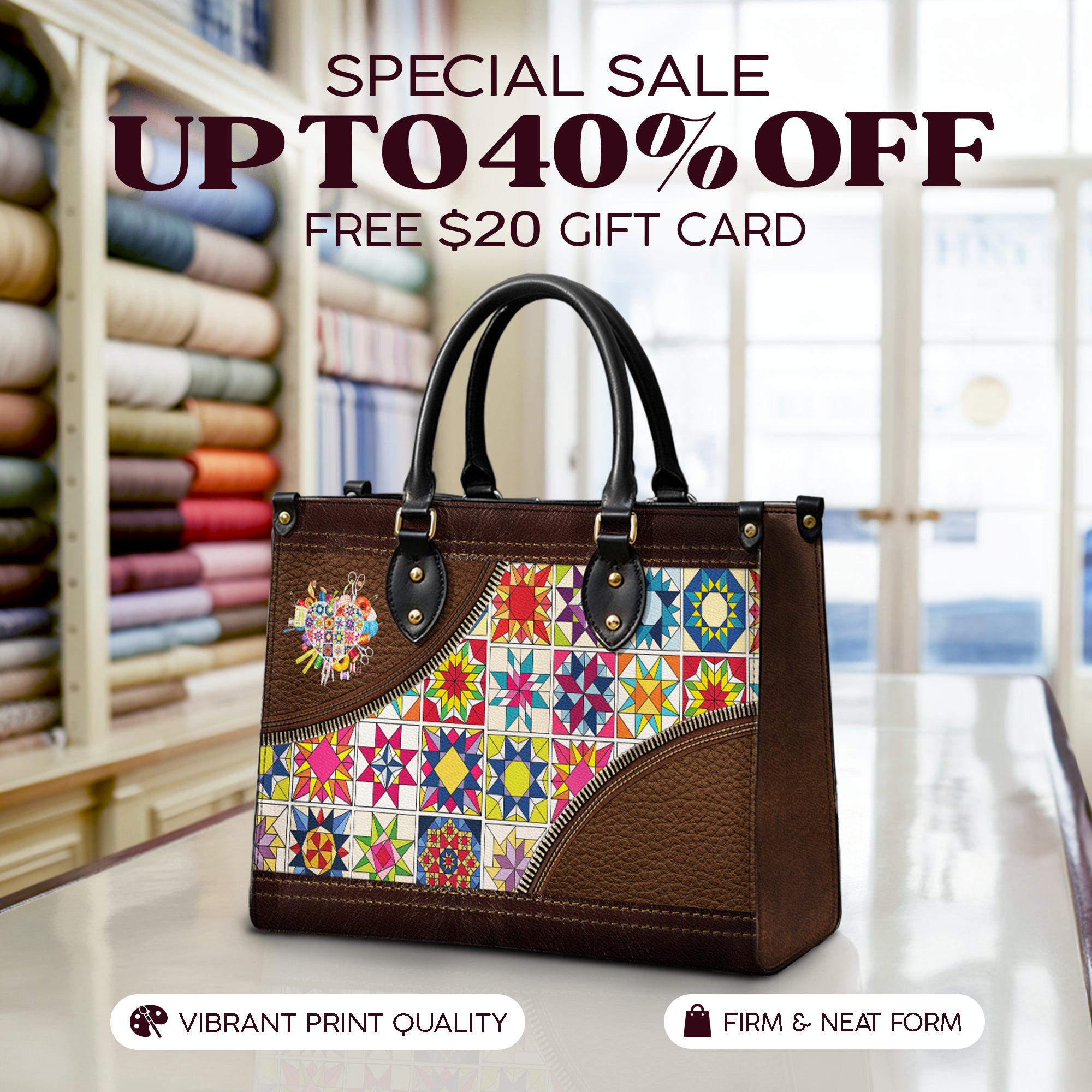 BloomNeedle Patchwork Bliss Personalized Leather Bag