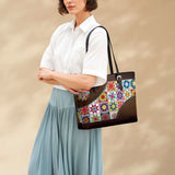 BloomNeedle Patchwork Bliss Leather Tote Bag