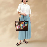 BloomNeedle Patchwork Bliss Leather Tote Bag