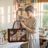 BloomNeedle Patchwork Bliss Personalized Leather Bag