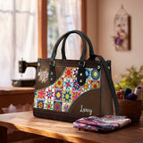 BloomNeedle Patchwork Bliss Personalized Leather Bag