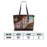 BloomNeedle Patchwork Bliss Personalized Leather Tote Bag