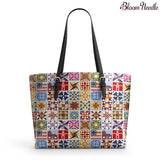 BloomNeedle QuiltGarden Charm Leather Tote Bag