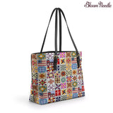 BloomNeedle QuiltGarden Charm Leather Tote Bag