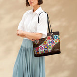 BloomNeedle Patchwork Bliss Personalized Leather Tote Bag