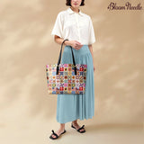 BloomNeedle QuiltGarden Charm Leather Tote Bag