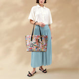 BloomNeedle Therapy Stitch Leather Tote Bag