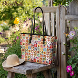 BloomNeedle QuiltGarden Charm Leather Tote Bag