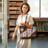 BloomNeedle Patchwork Bliss Personalized Leather Tote Bag