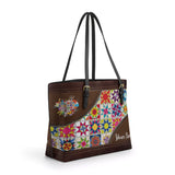 BloomNeedle Patchwork Bliss Personalized Leather Tote Bag