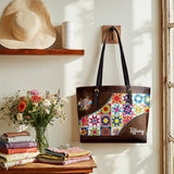 BloomNeedle Patchwork Bliss Personalized Leather Tote Bag