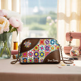 BloomNeedle Patchwork Bliss Personalized Leather Crossbody Bag