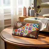 BloomNeedle Patchwork Bliss Personalized Leather Wallet