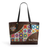 BloomNeedle Patchwork Bliss Personalized Leather Tote Bag