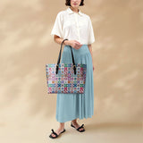 BloomNeedle Heritage Blocks Leather Tote Bag
