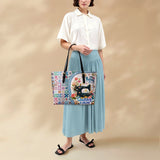 BloomNeedle Quilted Retirement Leather Tote Bag
