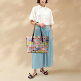 BloomNeedle Fifty Patchwork States Leather Tote Bag