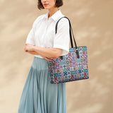 BloomNeedle Heritage Blocks Leather Tote Bag