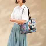 BloomNeedle Quilted Retirement Leather Tote Bag