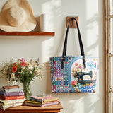 BloomNeedle Quilted Retirement Leather Tote Bag