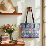 BloomNeedle Heritage Blocks Leather Tote Bag