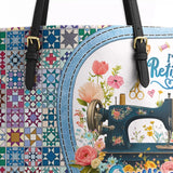 BloomNeedle Quilted Retirement Leather Tote Bag