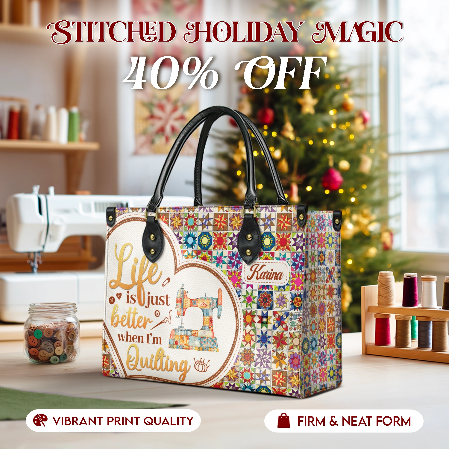 BloomNeedle QuiltJoy Bloom Personalized Leather Bag