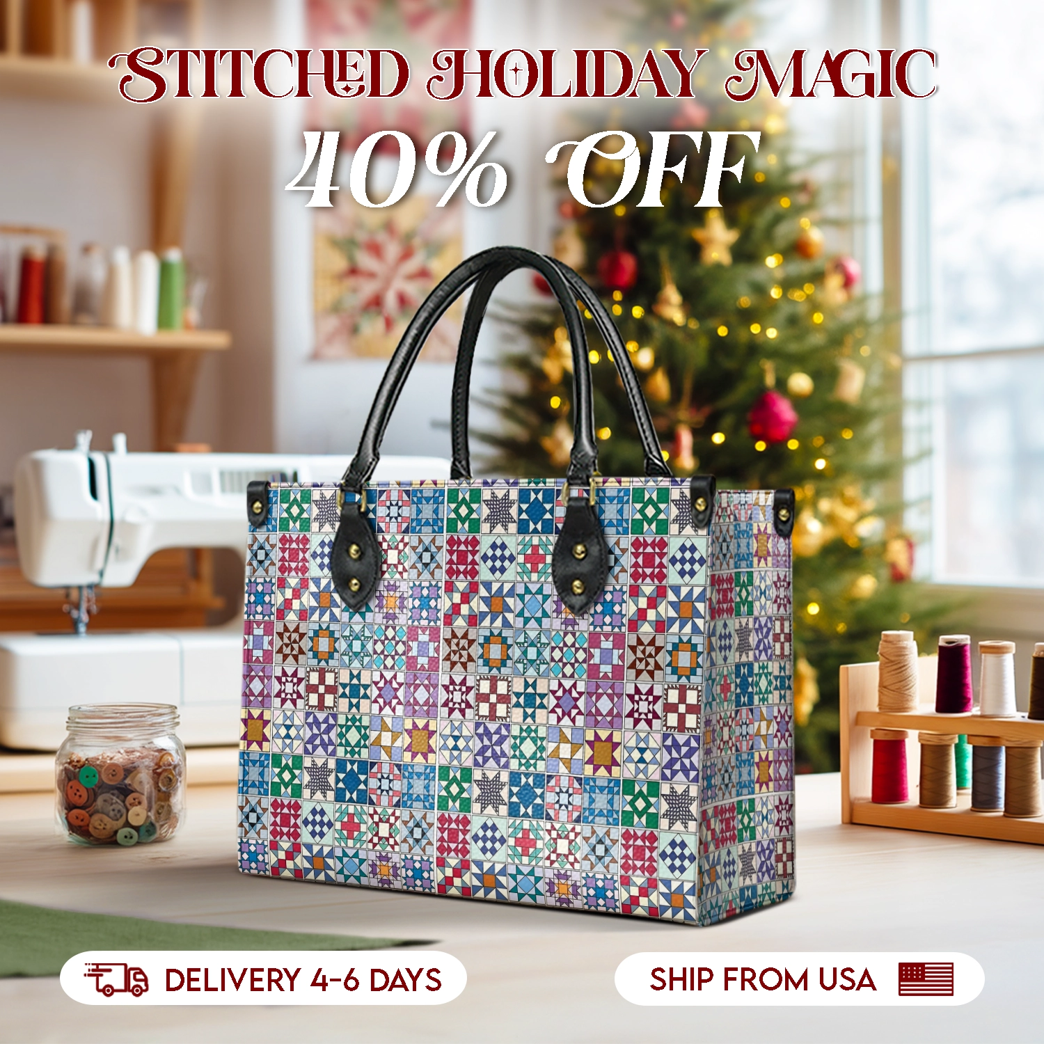 BloomNeedle Heritage Blocks Leather Bag